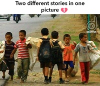 Two different stories in one picture - Children school and poverty